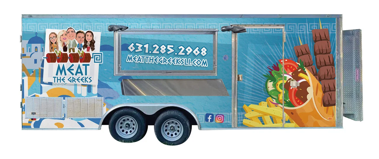 Colorful food truck featuring Greek cuisine and gyros