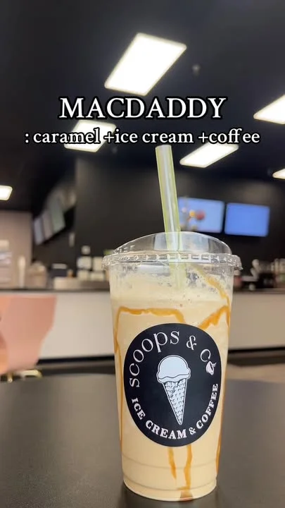 Caramel coffee milkshake from a dessert cafe