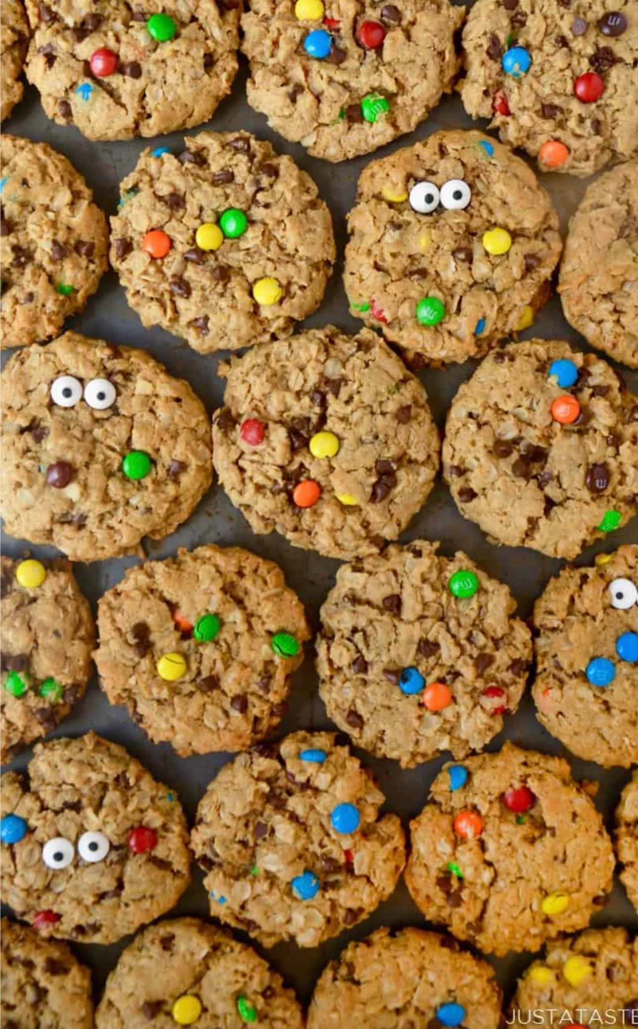 Colorful oatmeal cookies with chocolate and candy toppings