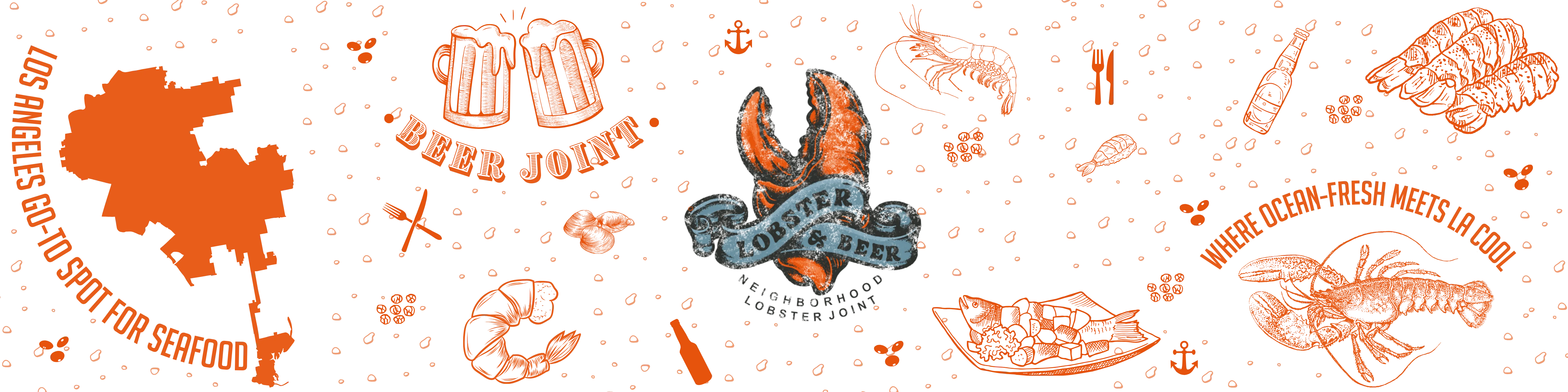 Lobster and beer restaurant branding with seafood illustrations