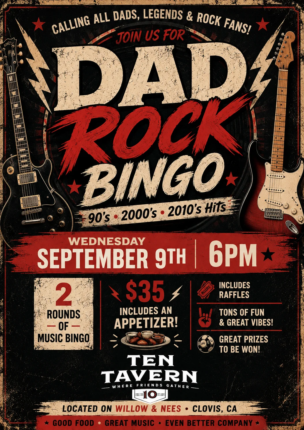Dad Rock Themed Music Bingo