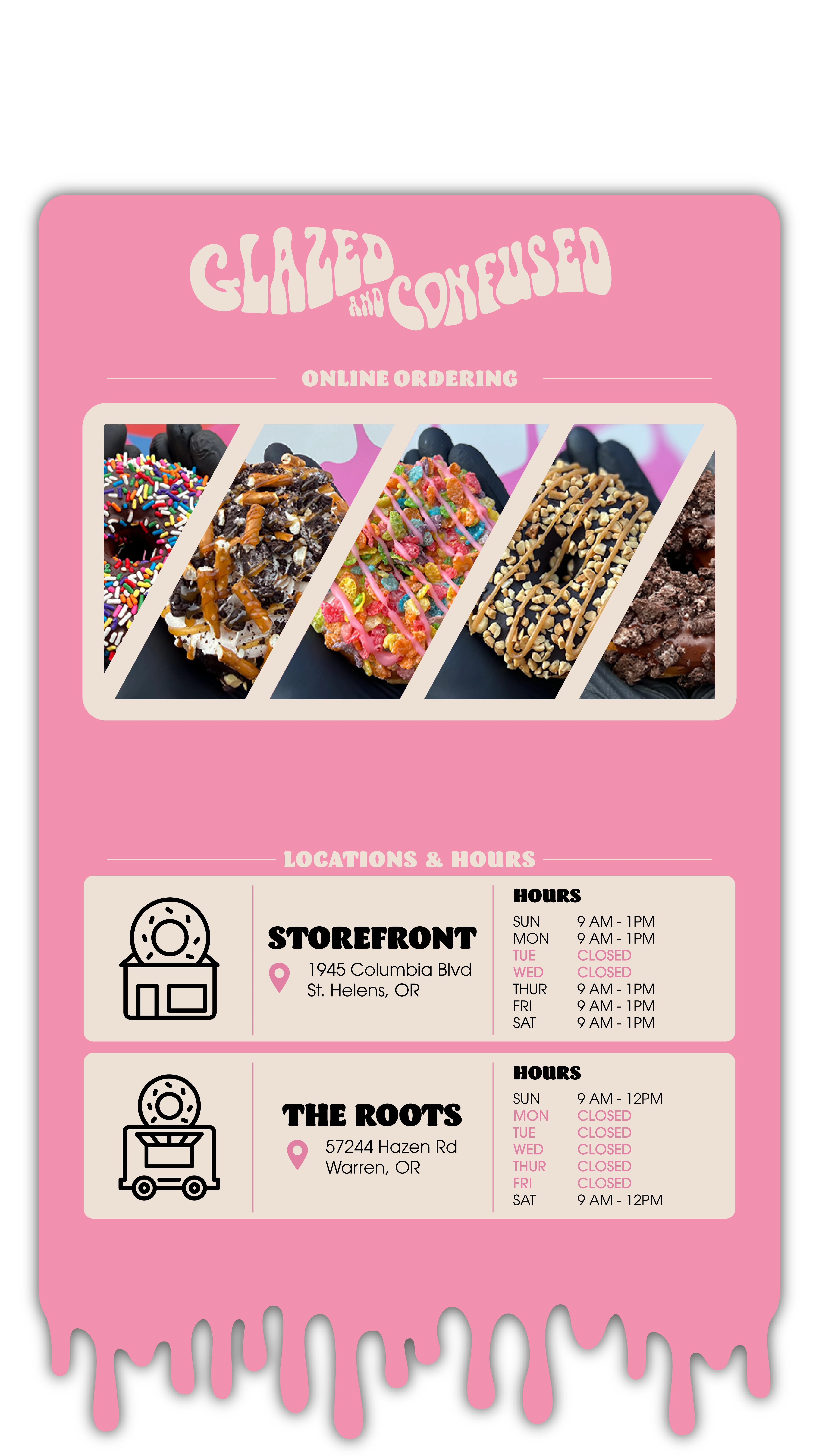 Colorful gourmet donuts displayed on a pink background