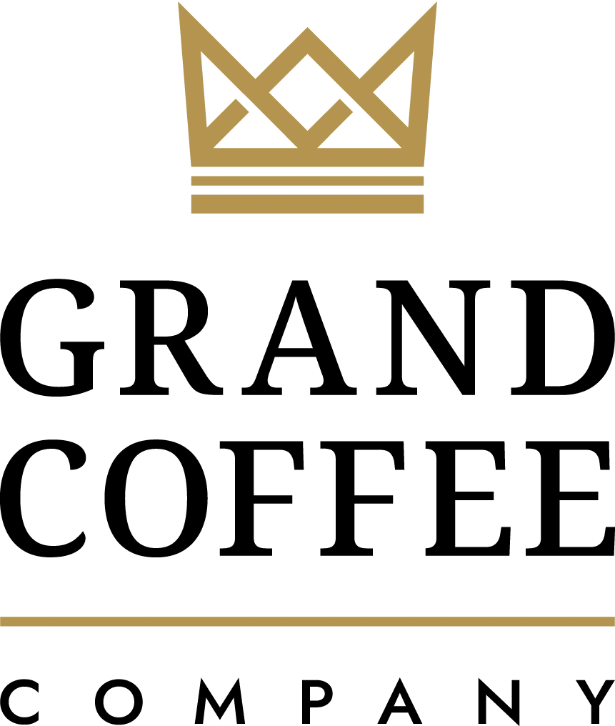 A logo displaying 'Grand Coffee' with a crown and elegant font style.