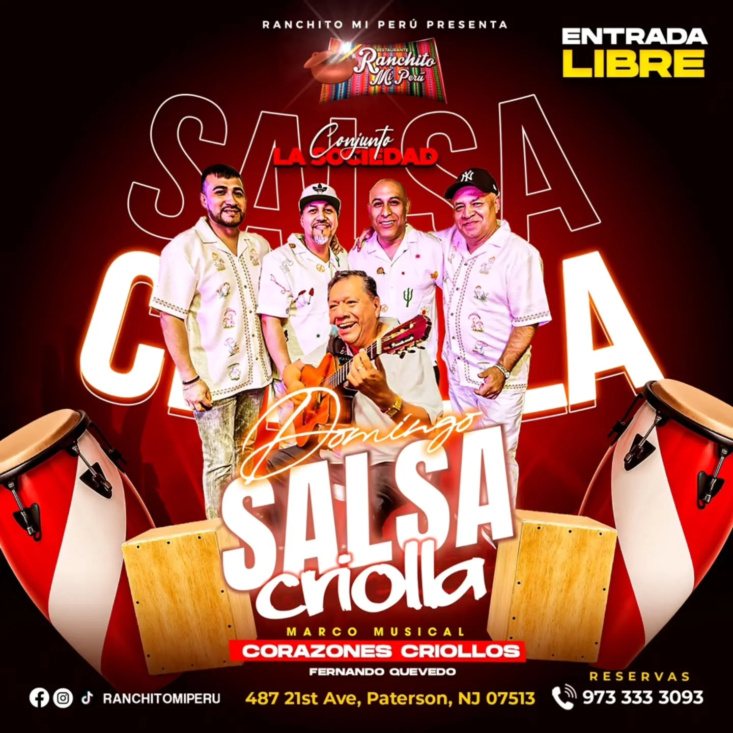 Live salsa music event featuring Conjunto La Cualidad