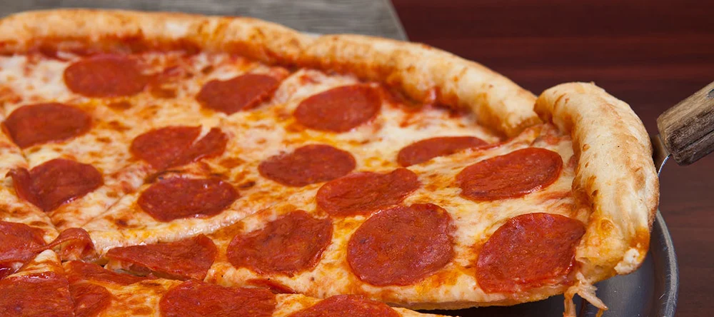 Classic pepperoni pizza with a golden crust
