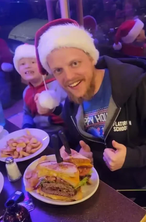Festive burger feast in a cozy restaurant setting