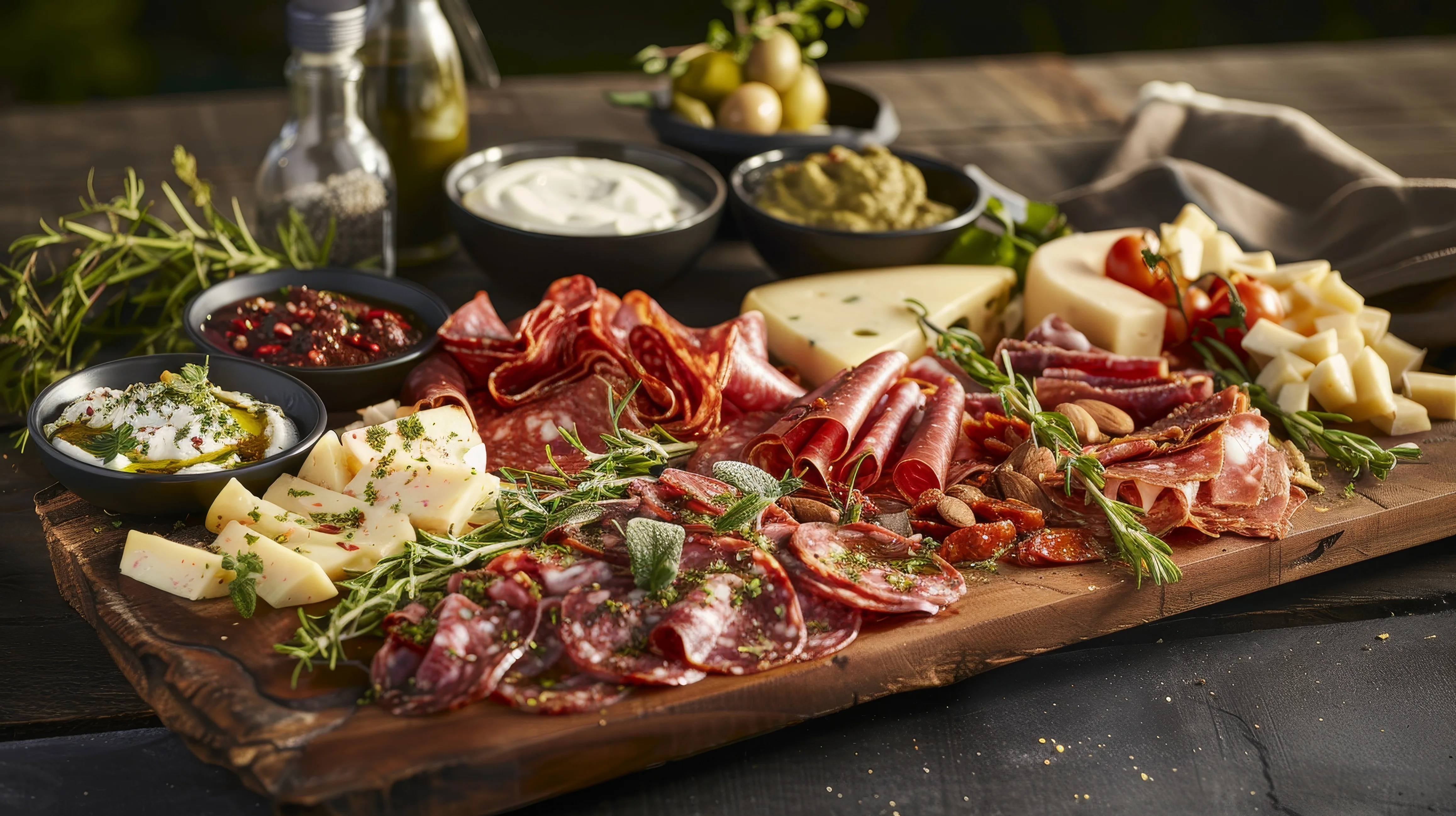 Italian charcuterie board with assorted meats and cheeses