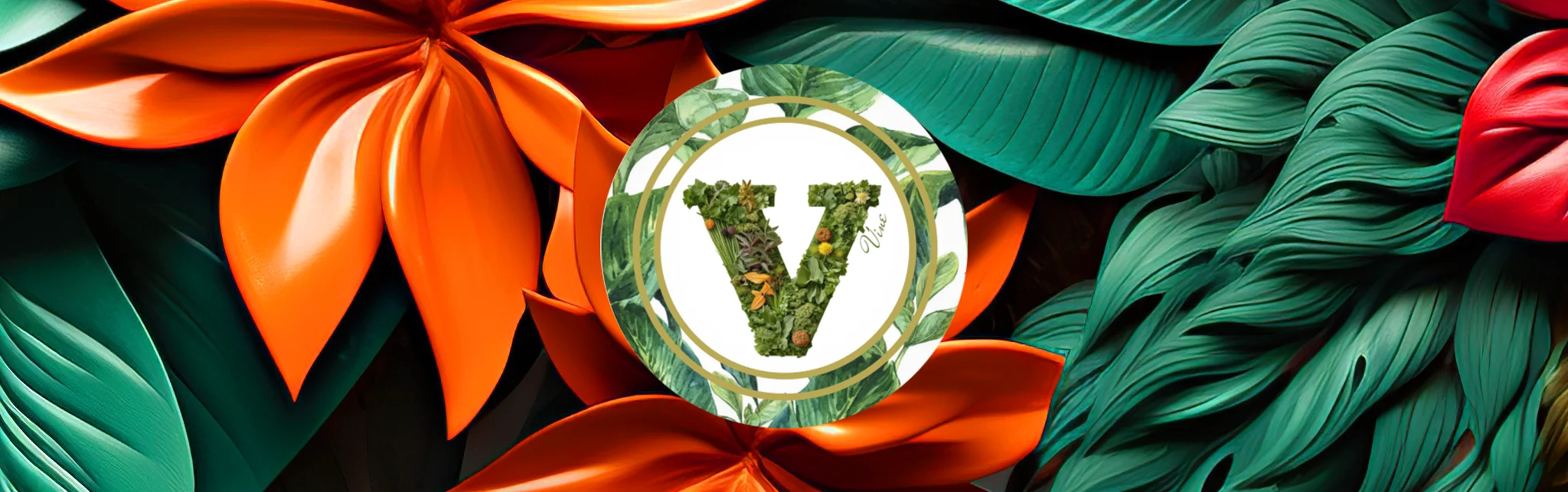 Vibrant tropical foliage with a logo design