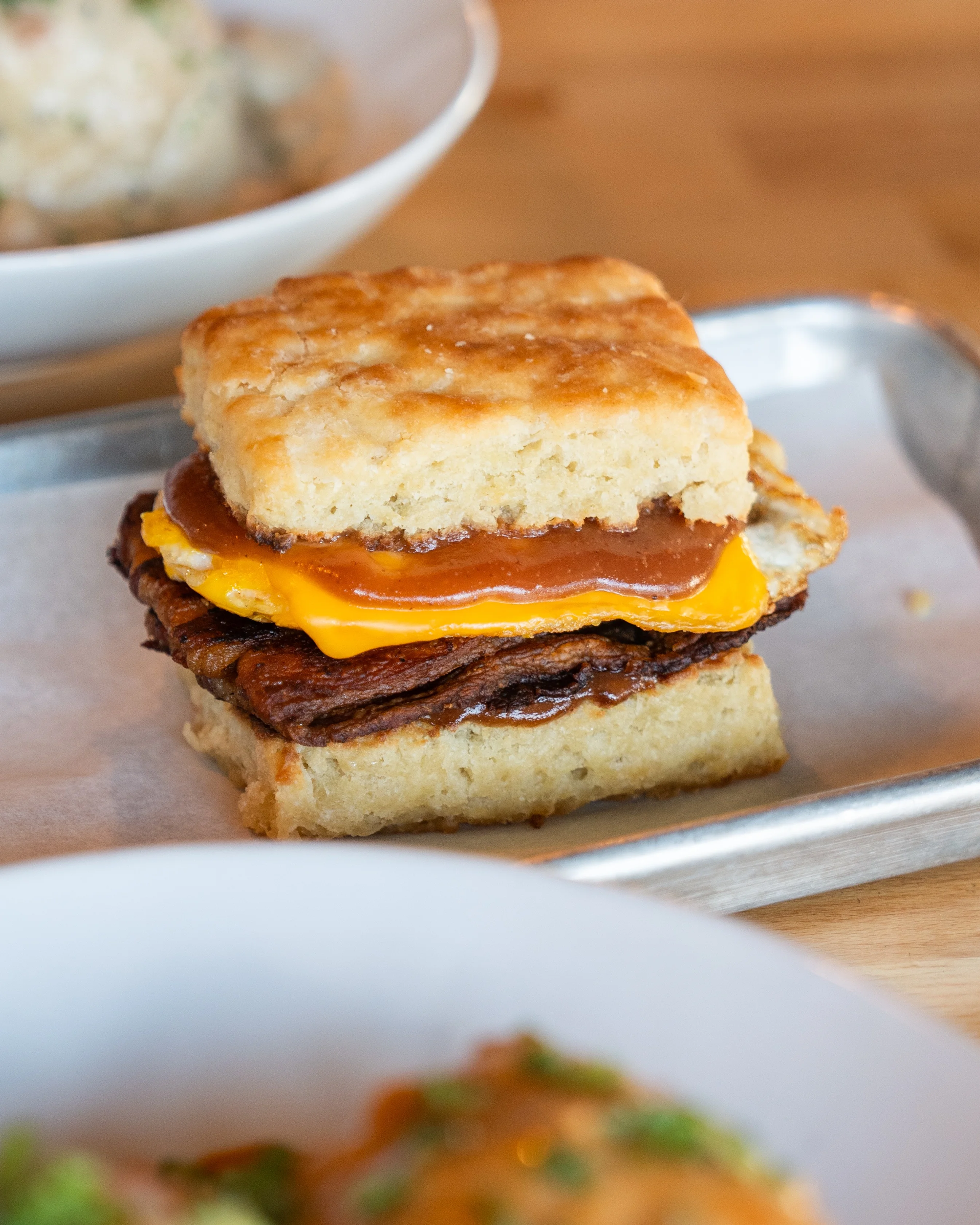 Southern biscuit sandwich with egg and cheese