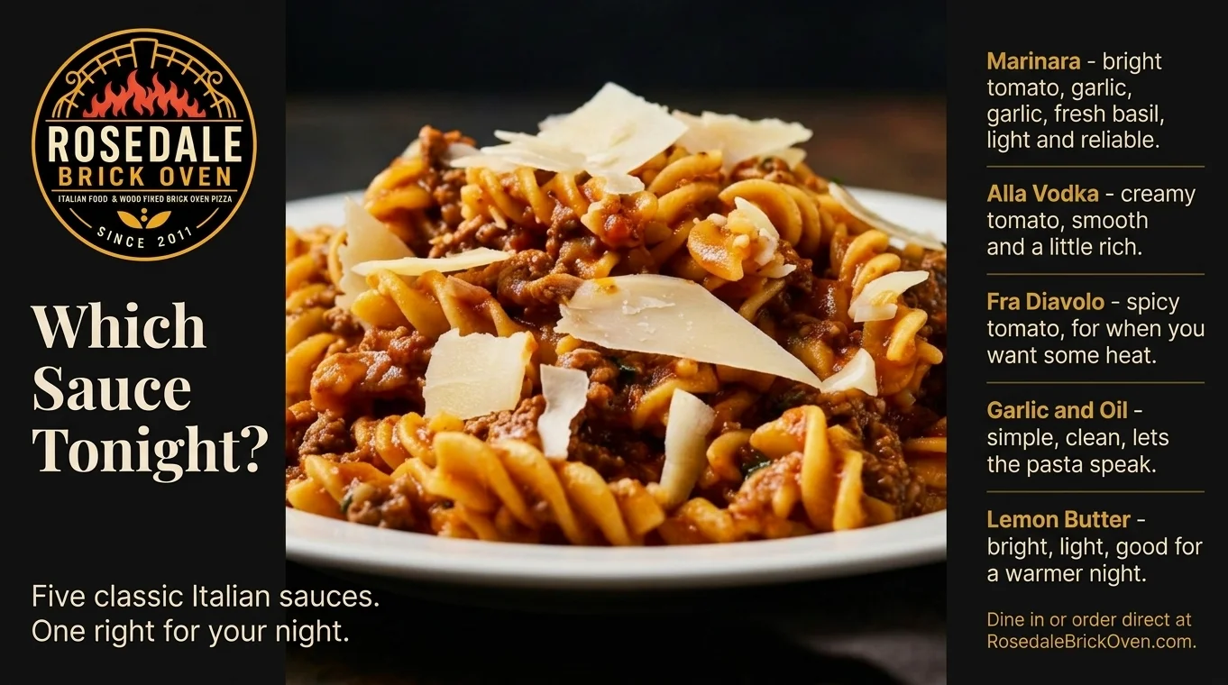 Plate of Italian pasta with rich sauce and cheese