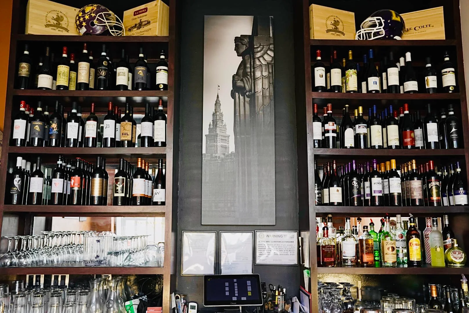 Shelves lined with wine in a wine bar