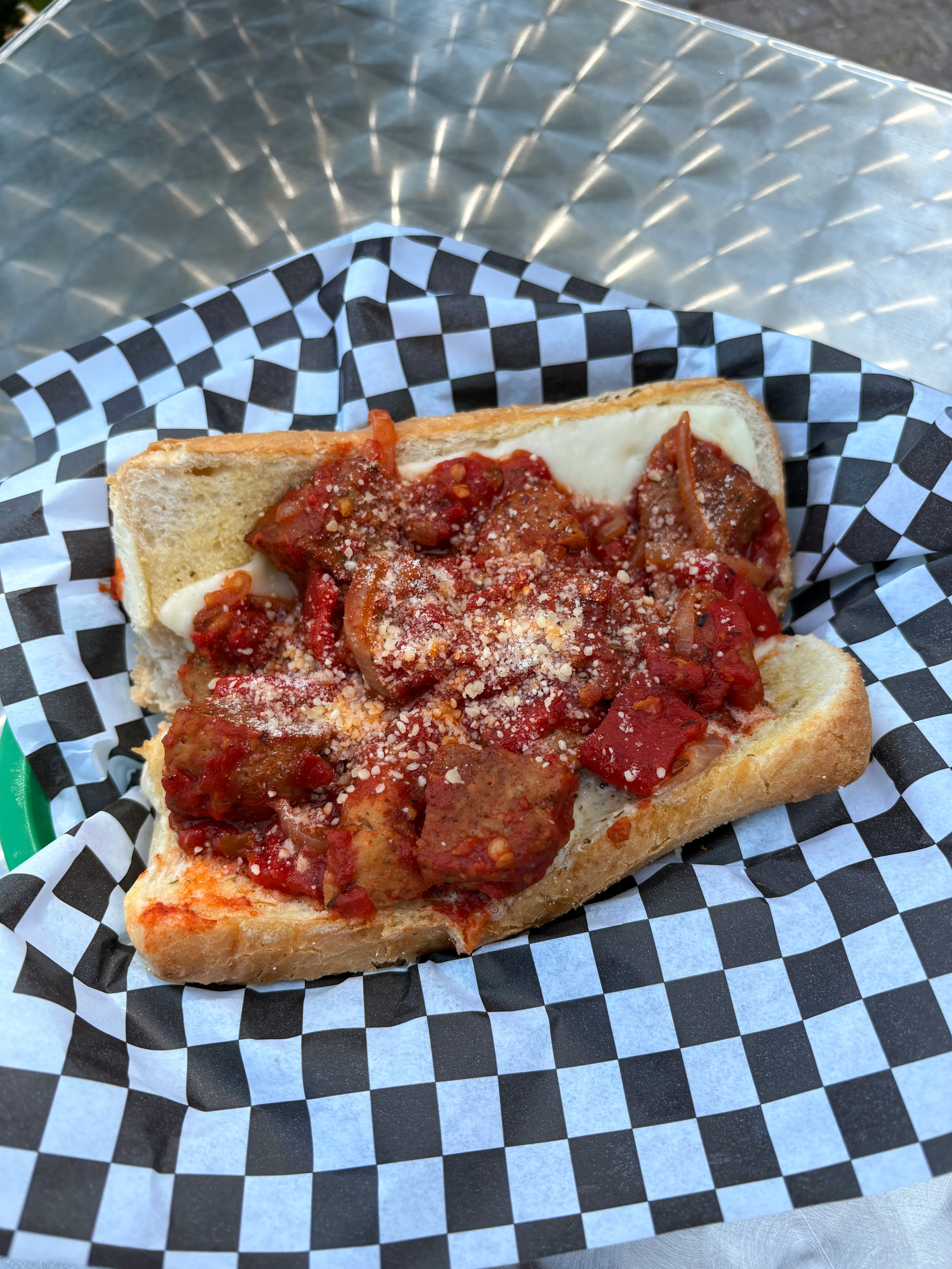 Italian meatball sub sandwich with marinara sauce