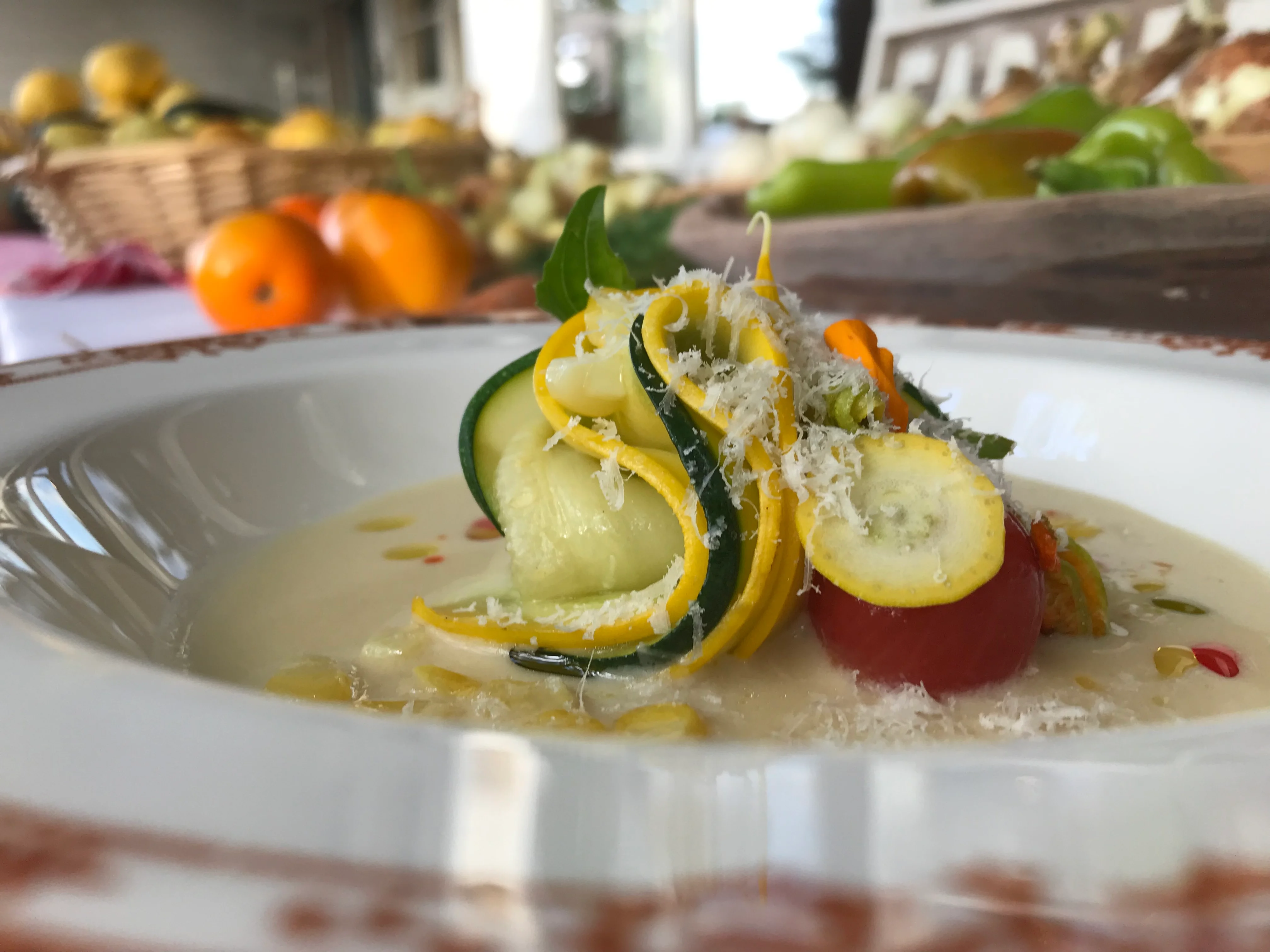 Colorful vegetable salad with creamy dressing