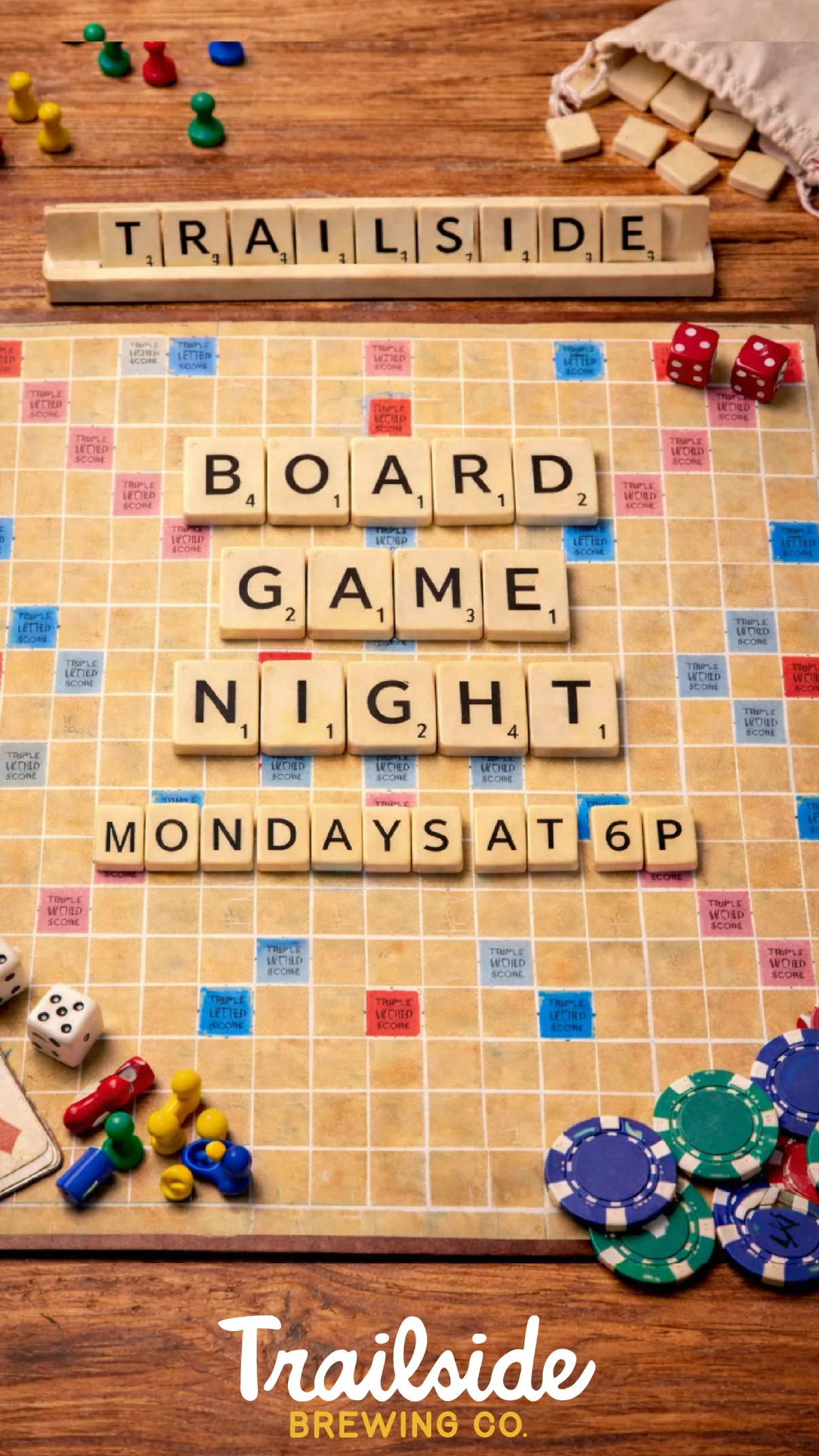 Chess club event with a beer and chess pieces on a wooden board