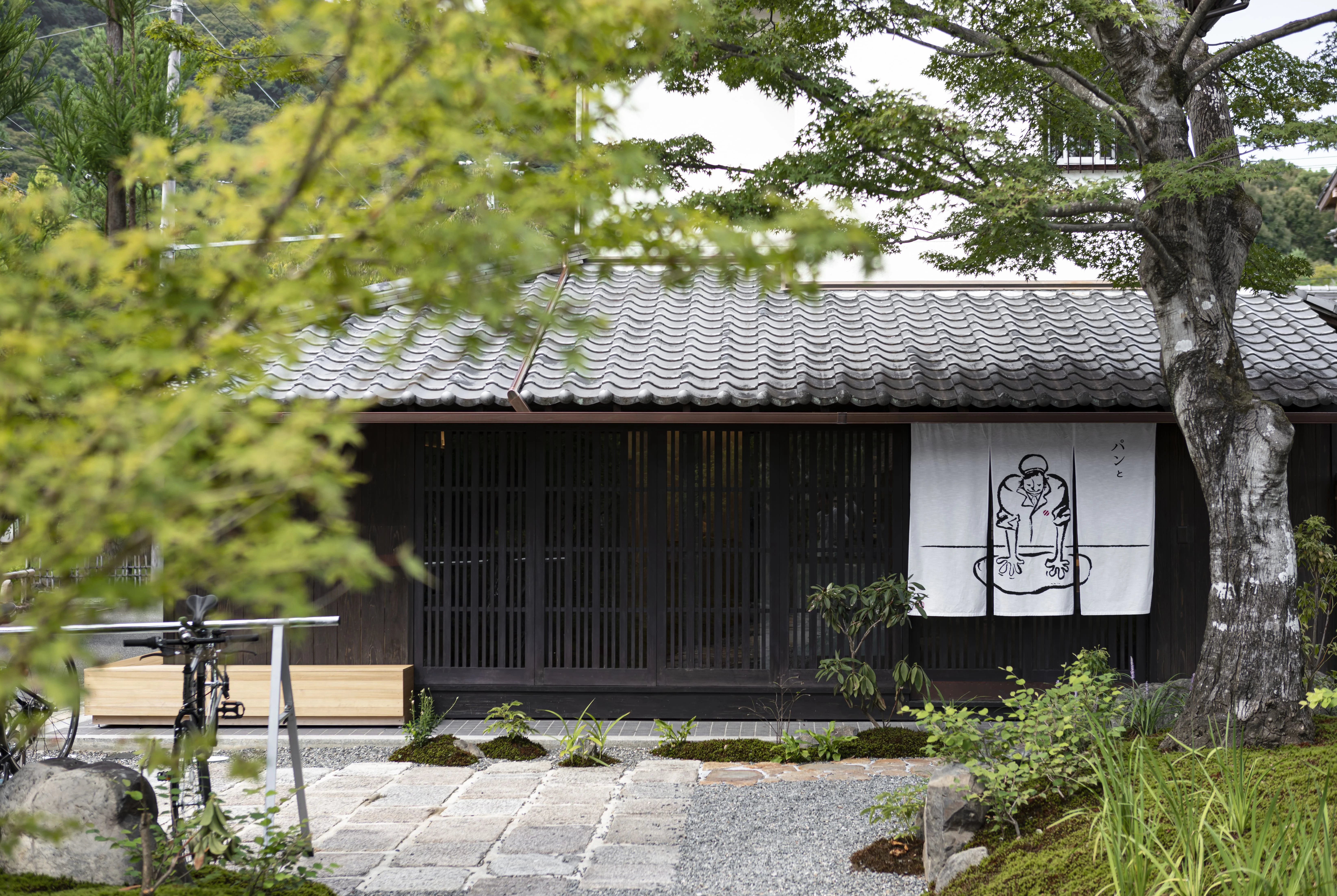 Traditional Japanese restaurant exterior with garden