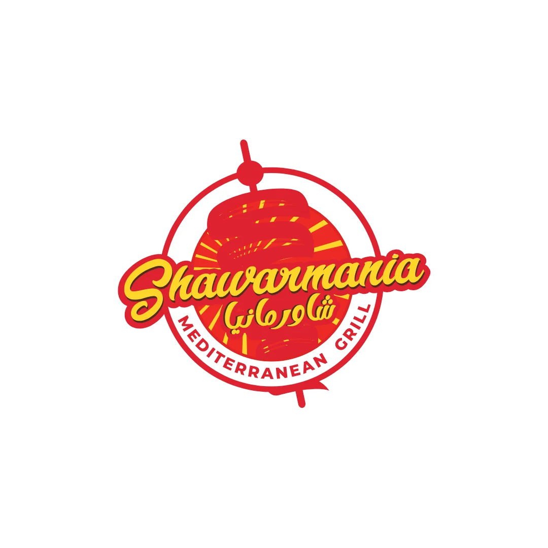Logo of Shawarmania Mediterranean Grill featuring a shawarma skewer