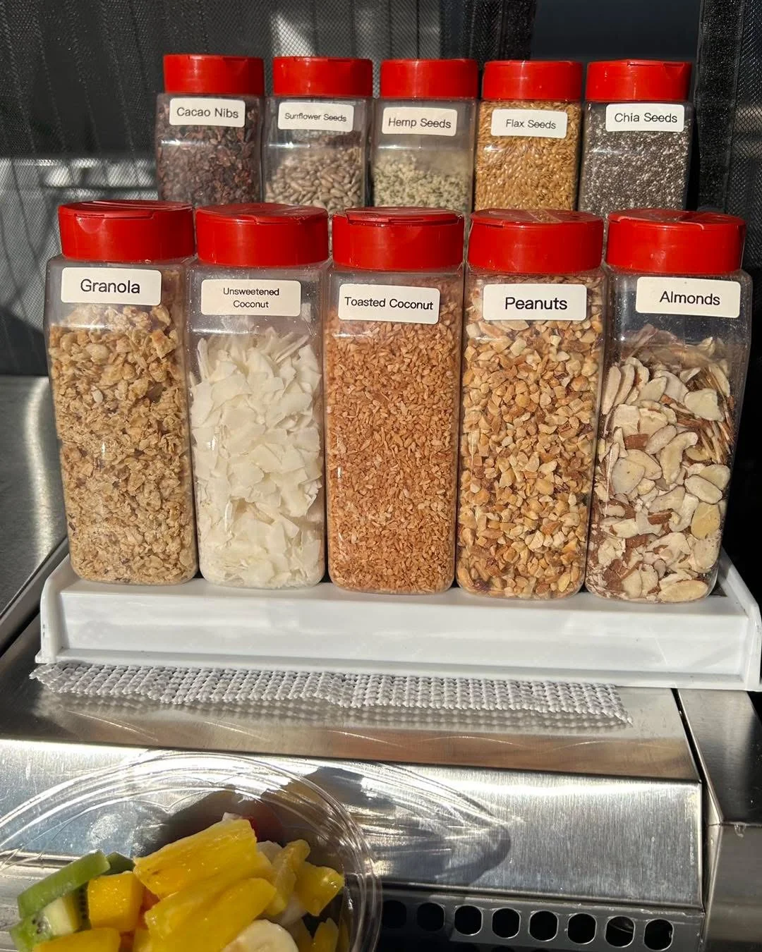 Variety of toppings for healthy bowls and smoothies
