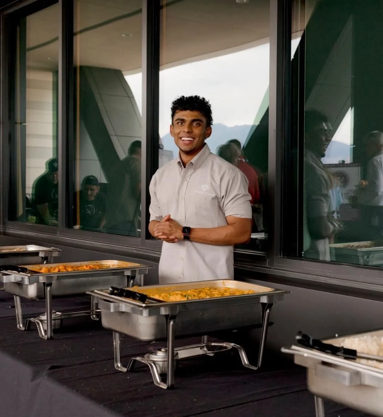 Catering setup with dishes at an outdoor event