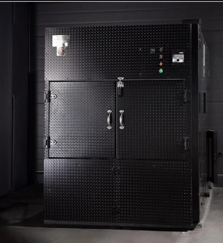 Commercial kitchen freezer unit with textured black finish