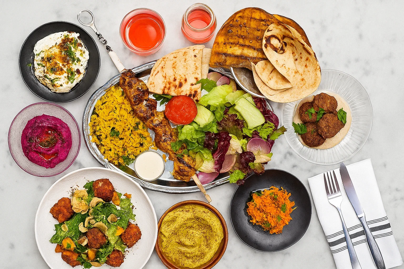 Variety of halal Middle Eastern meals prepared at Malek Al Kabob