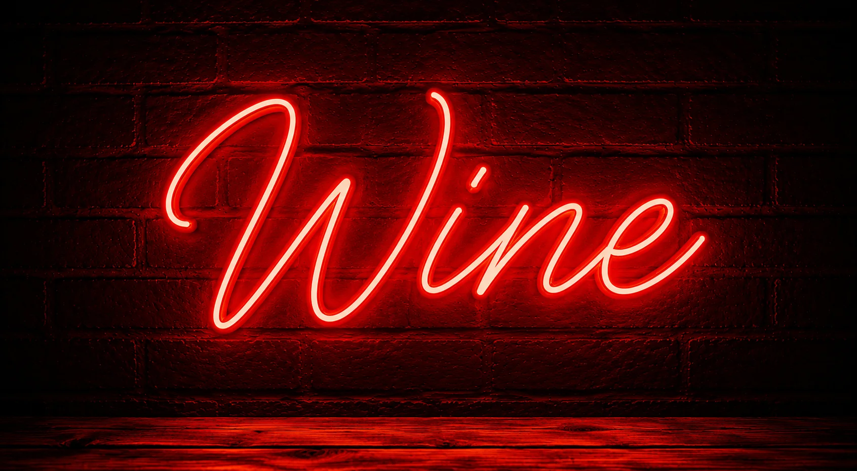 Neon sign displaying the word 'Wine' against a dark background