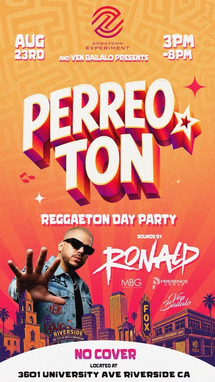 Promotional poster for Perreton Reggaeton Day Party in Riverside
