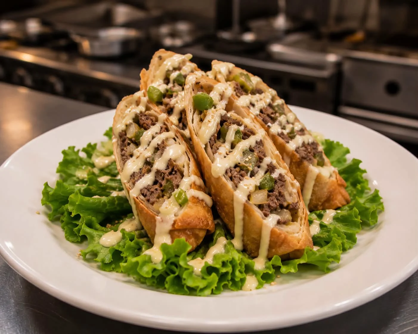 Crispy Mexican tacos dorados with creamy sauce