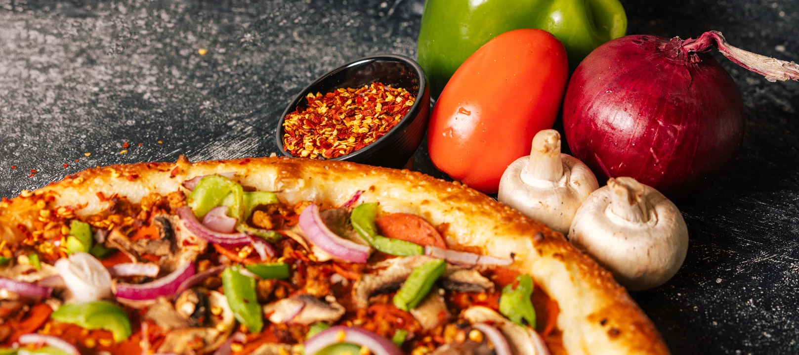Delicious vegetarian pizza with fresh toppings and spices