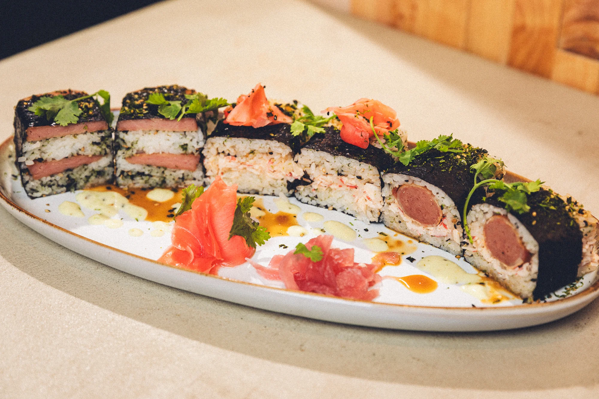 Japanese sushi rolls with shrimp and seaweed