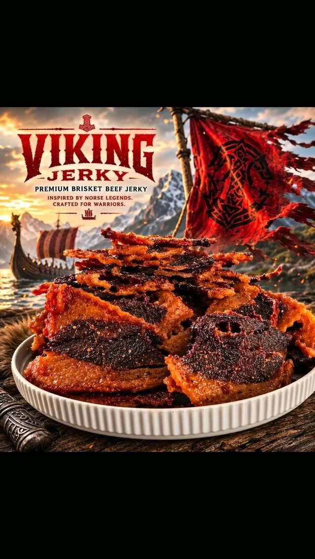 Plate of premium beef jerky inspired by Norse legends