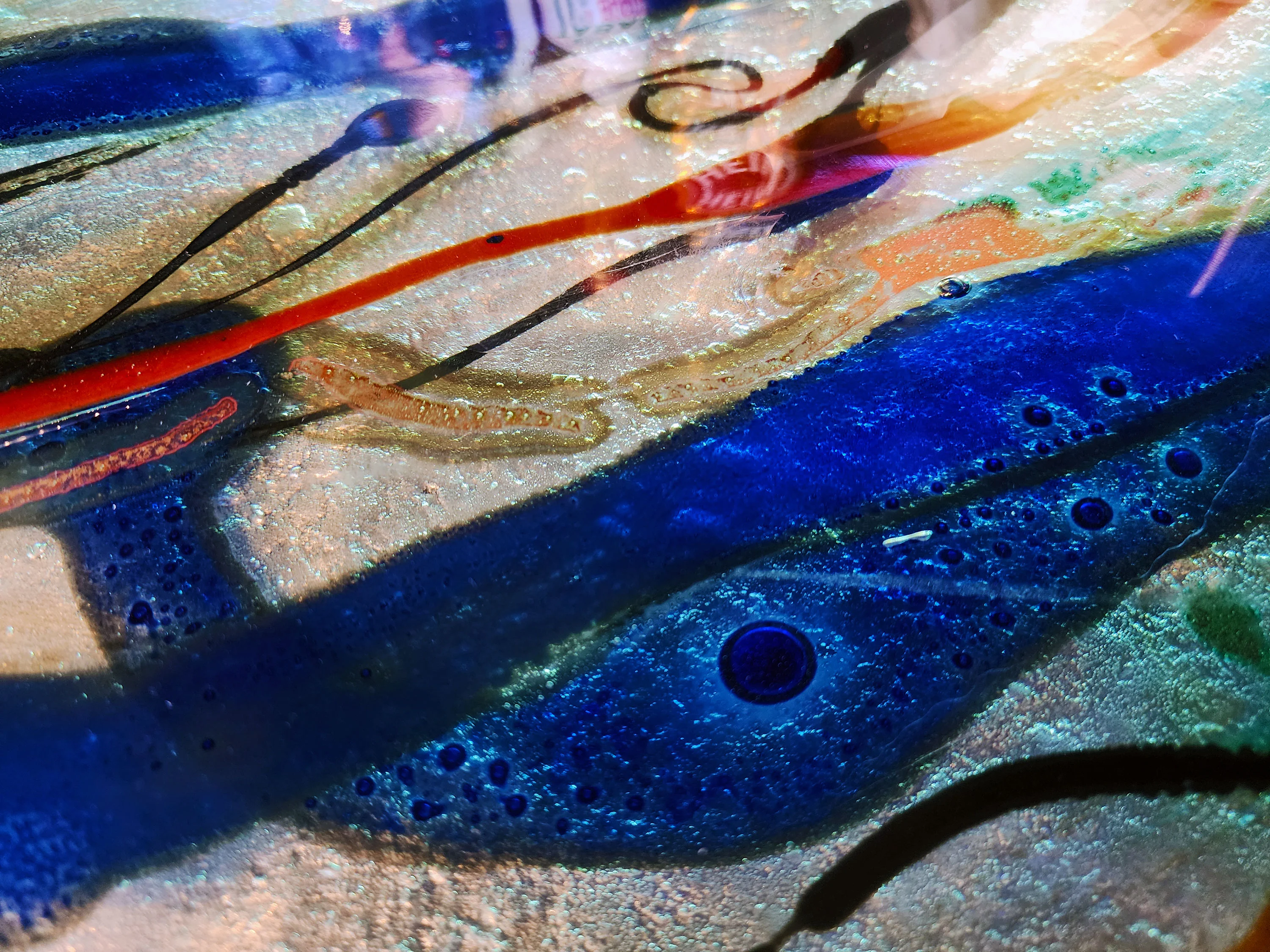 Colorful abstract art with blue and red swirls