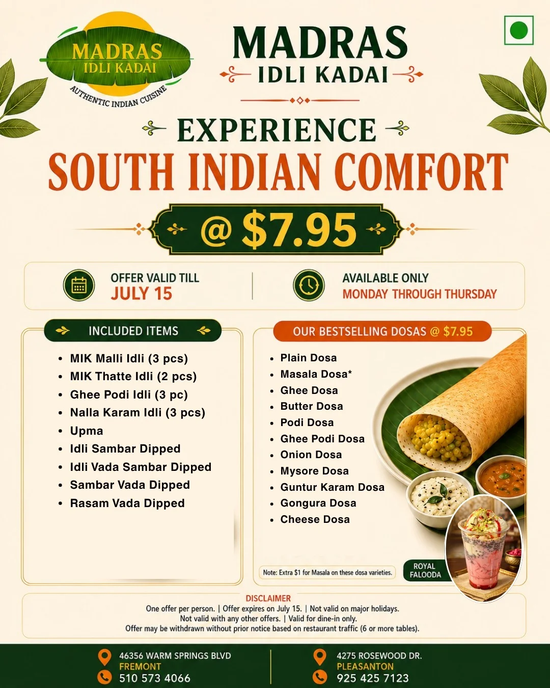 Authentic South Indian dosa platter with various accompaniments