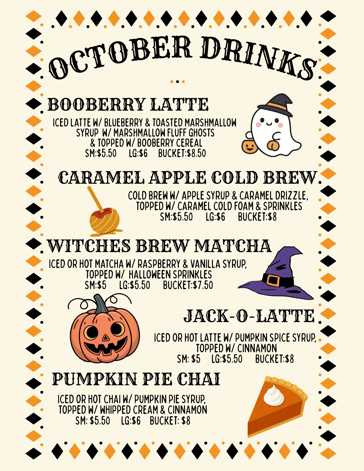 July drink specials menu featuring unique beverages