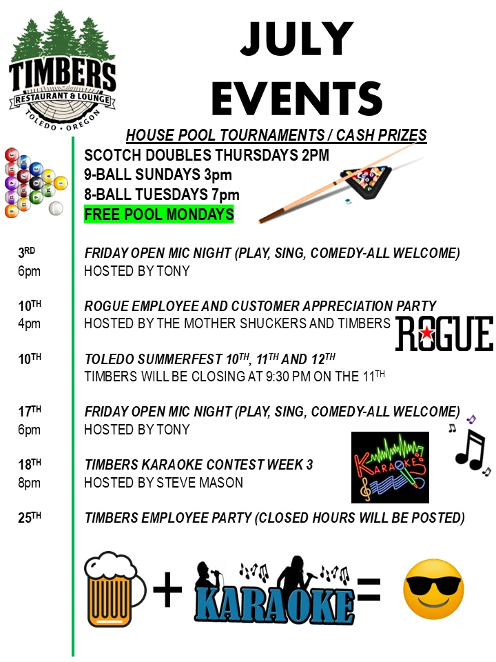 Events, Karaoke, Comedy, Live Music, Trivia, Bingo