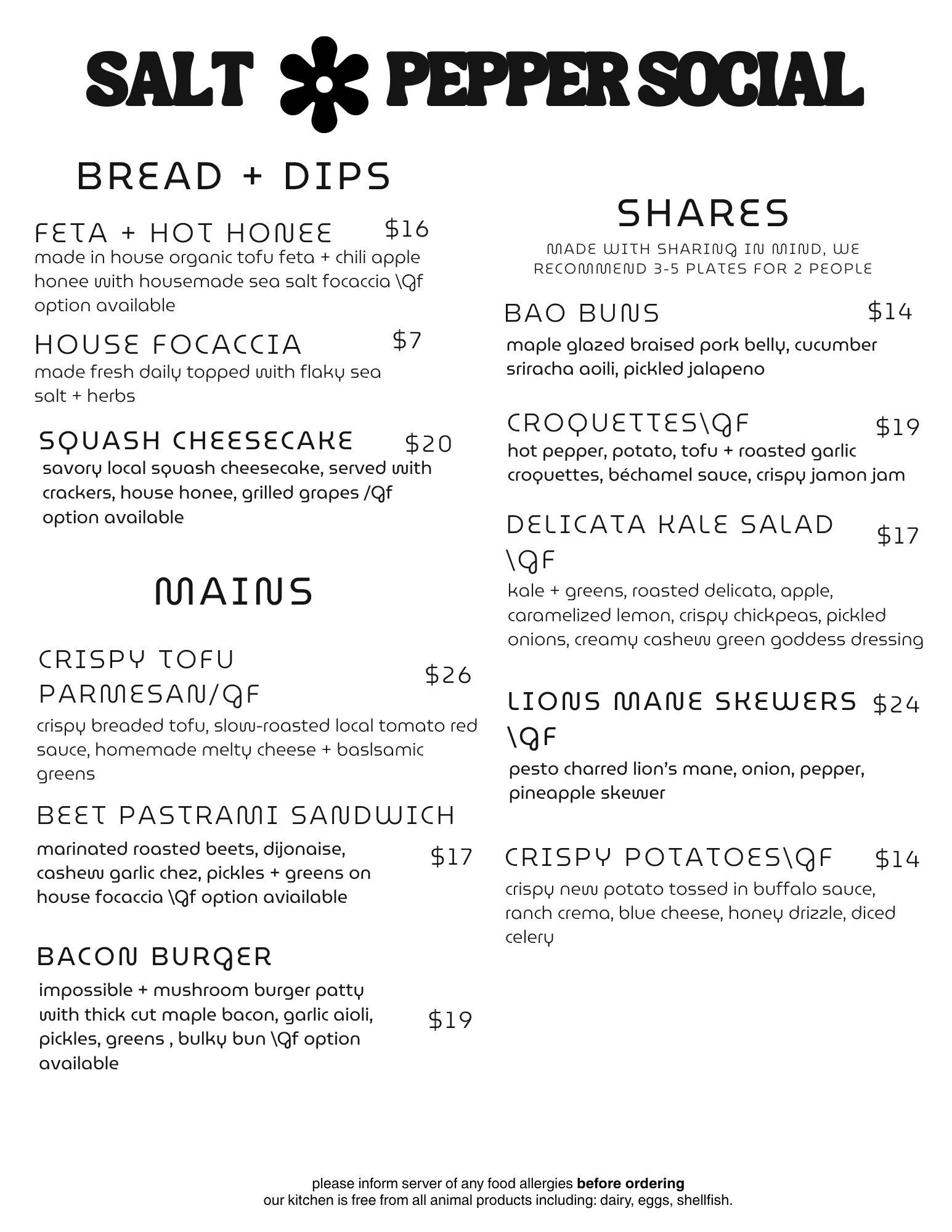 sample menu