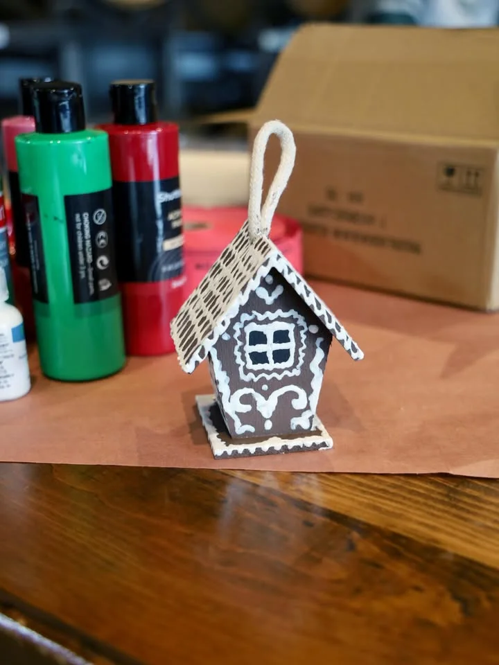 Decorative wooden gingerbread house craft