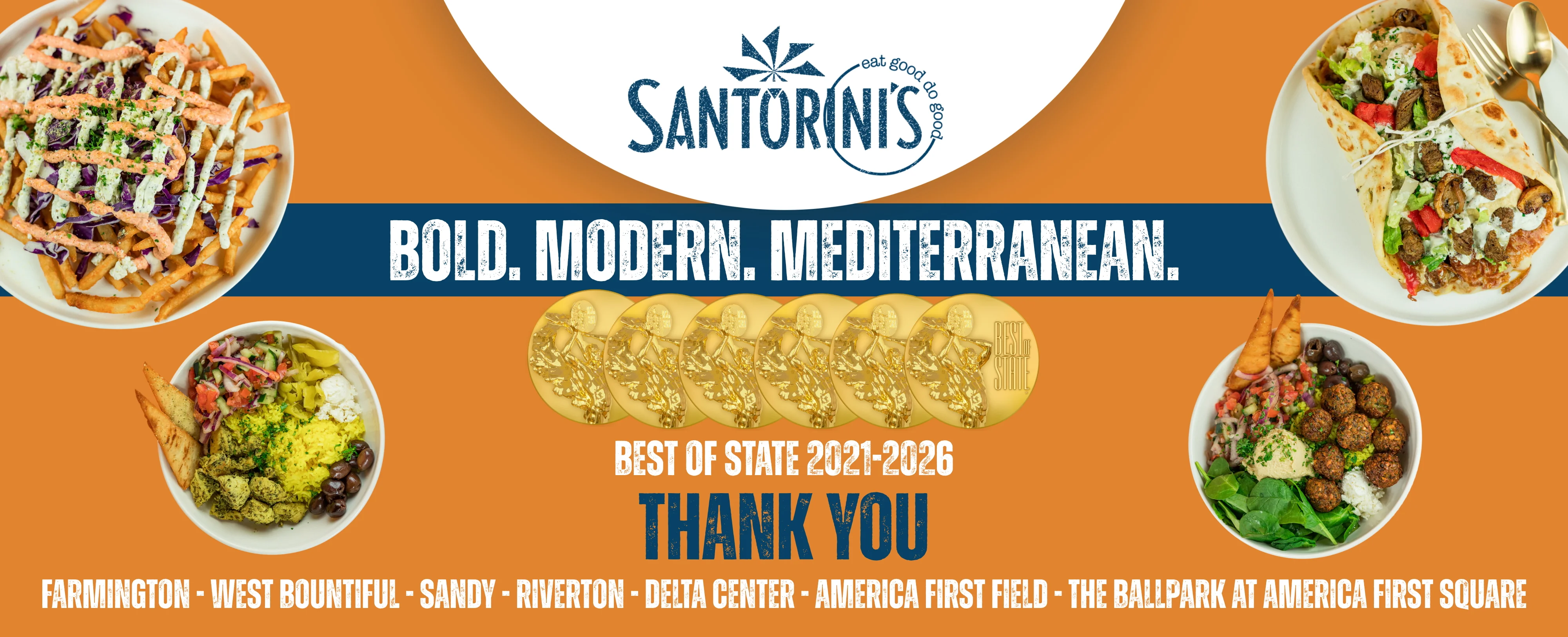 Santorini's Greek Grill Best of State winner 2021 through 2025 across all Utah locations
