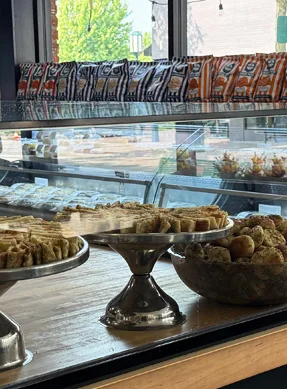 Display of bread options at the order counter