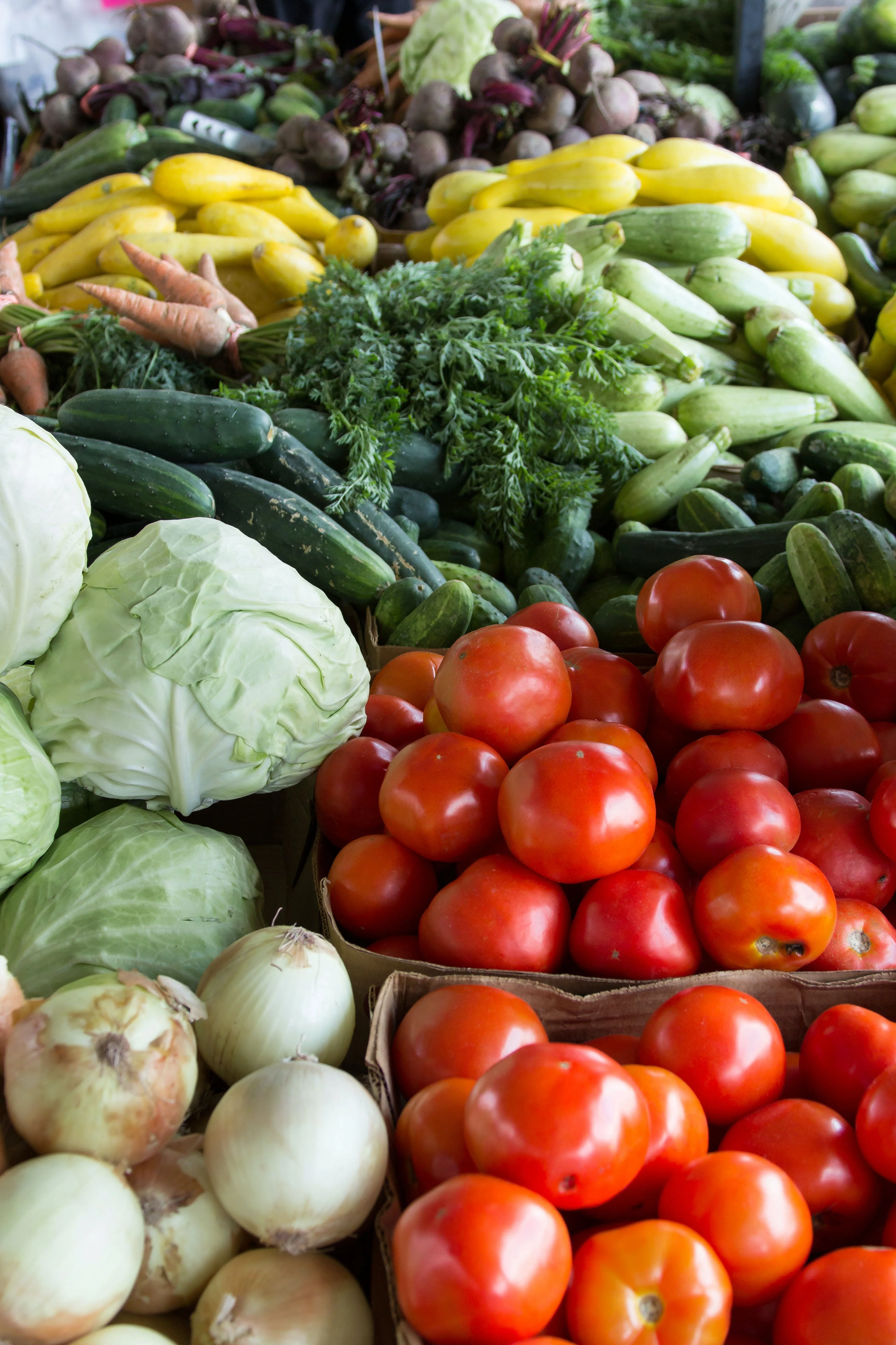 Colorful display of fresh vegetables at a market