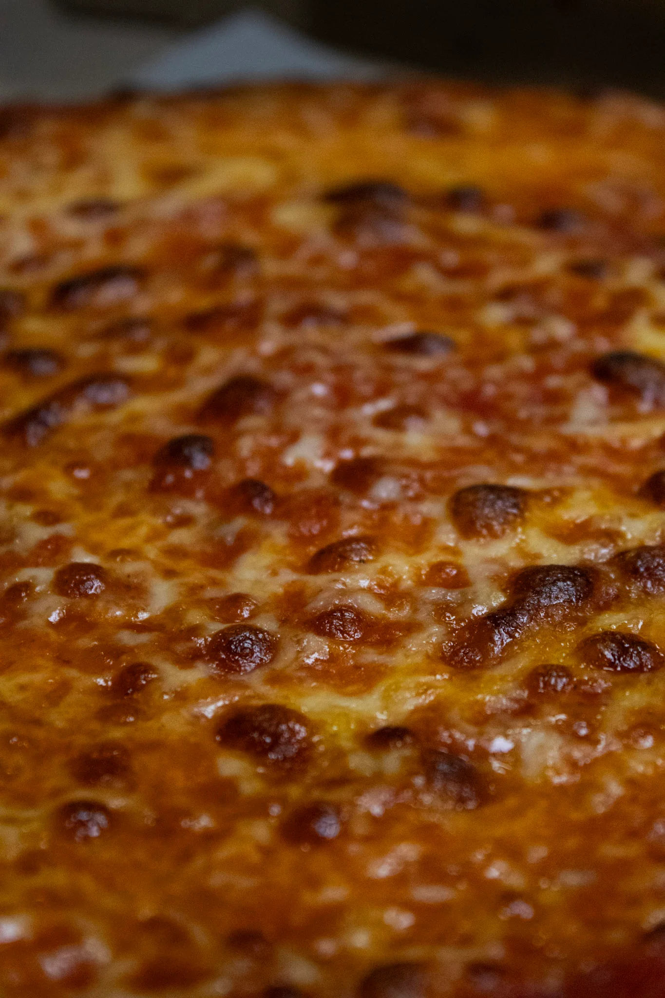 Golden-brown cheese pizza with a crispy crust