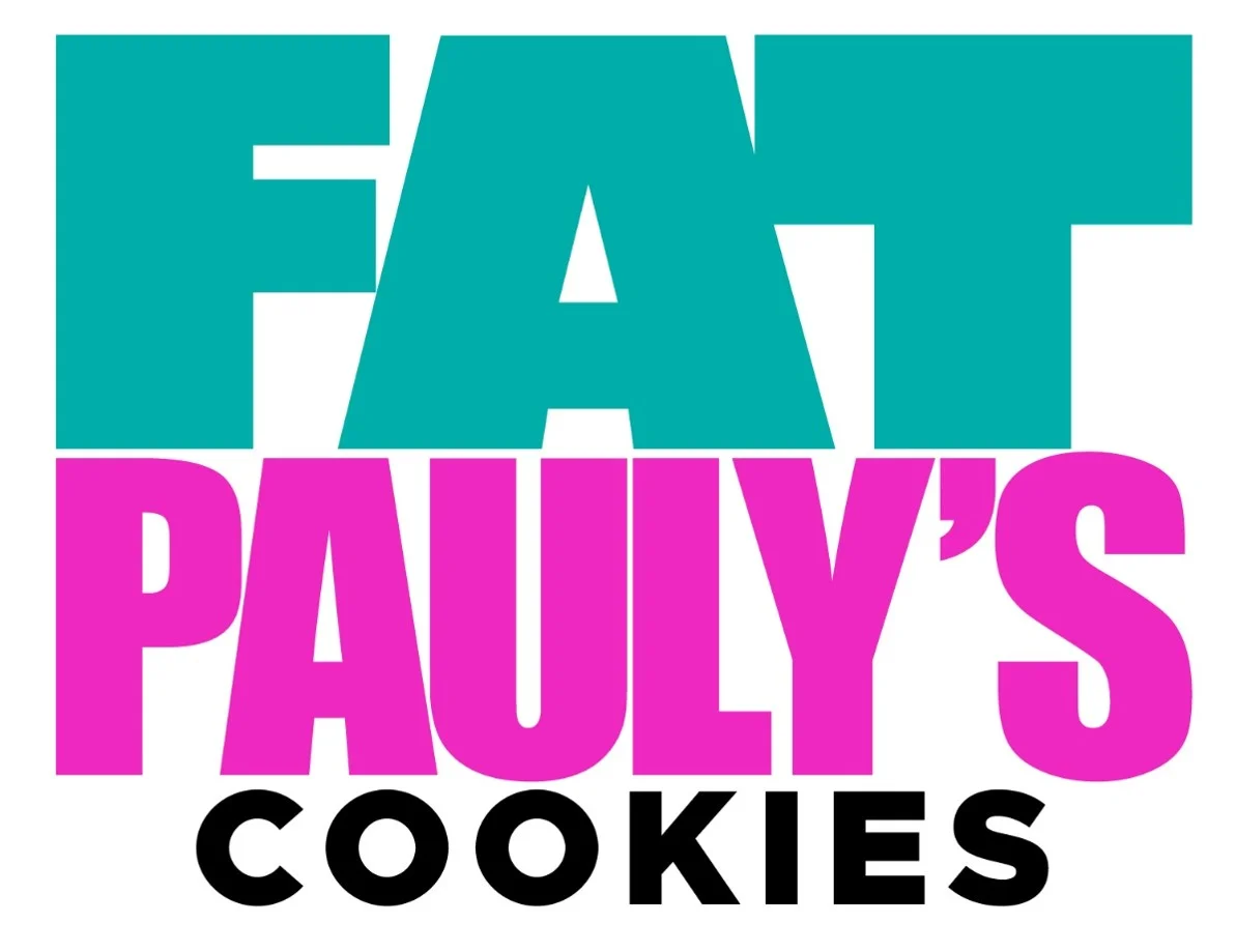 Logo of Fat Pauly's Cookies featuring bold colors and playful design