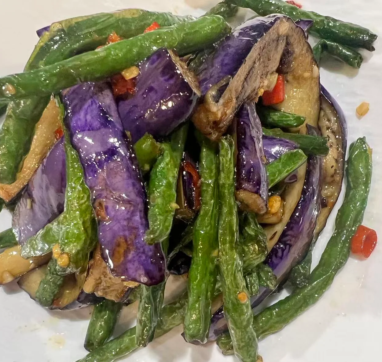 Stir-fried Chinese eggplant with green beans