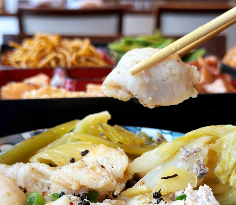 Chinese steamed fish with pickled vegetables