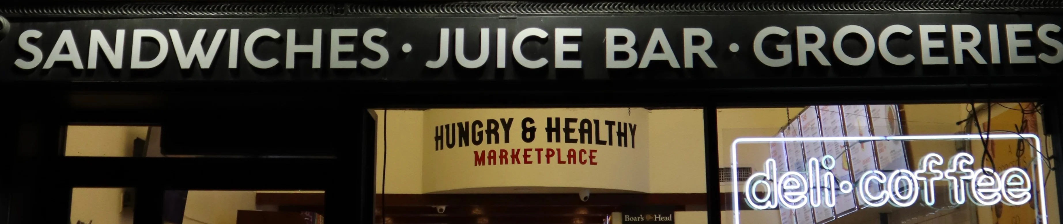 Hungry & Healthy Marketplace in NYC’s Upper West Side – 24/7 deli, coffee, sandwiches, juice bar, groceries. Fresh food options for health-conscious customers.