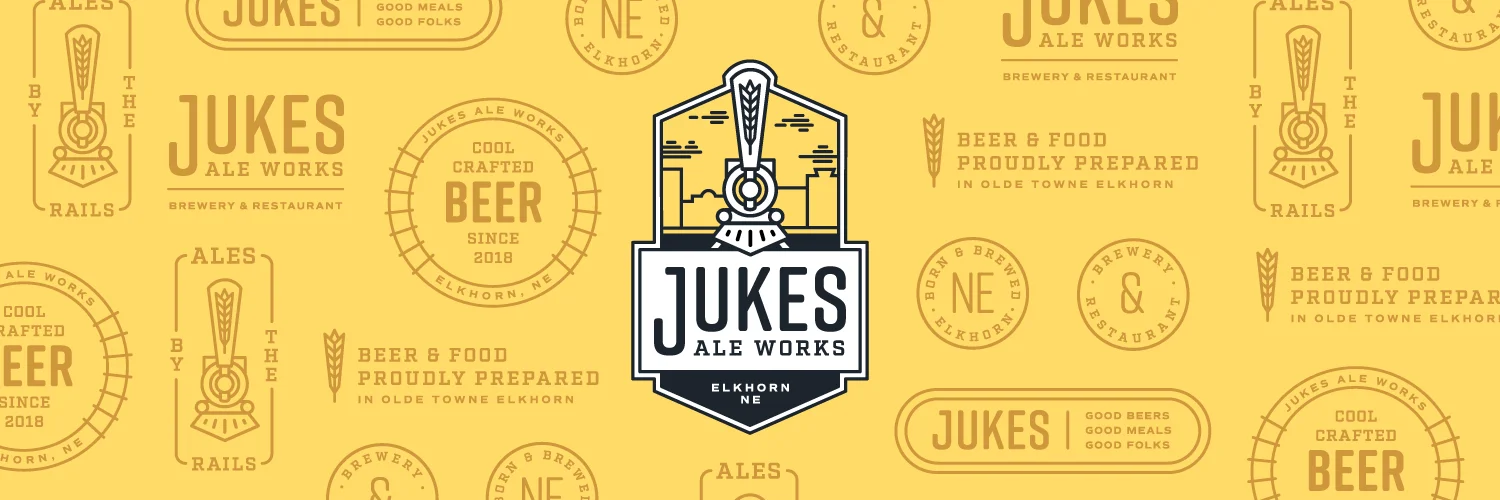 Logo and branding for Jukes Ale Works brewery and restaurant