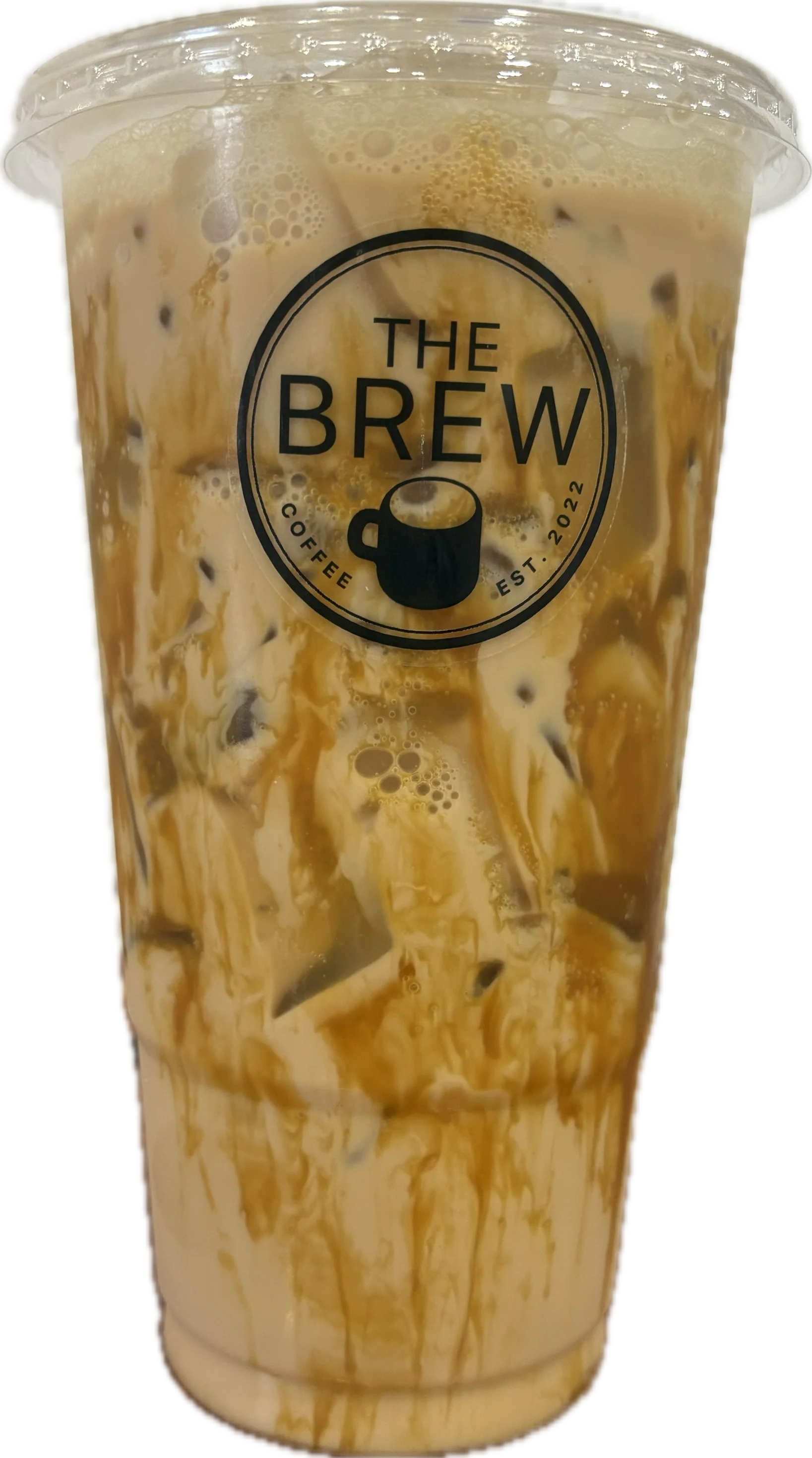 Iced coffee drink with caramel swirls