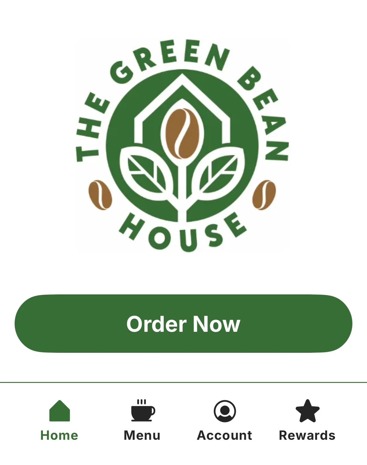 Logo of The Green Bean House with coffee bean and leaf design