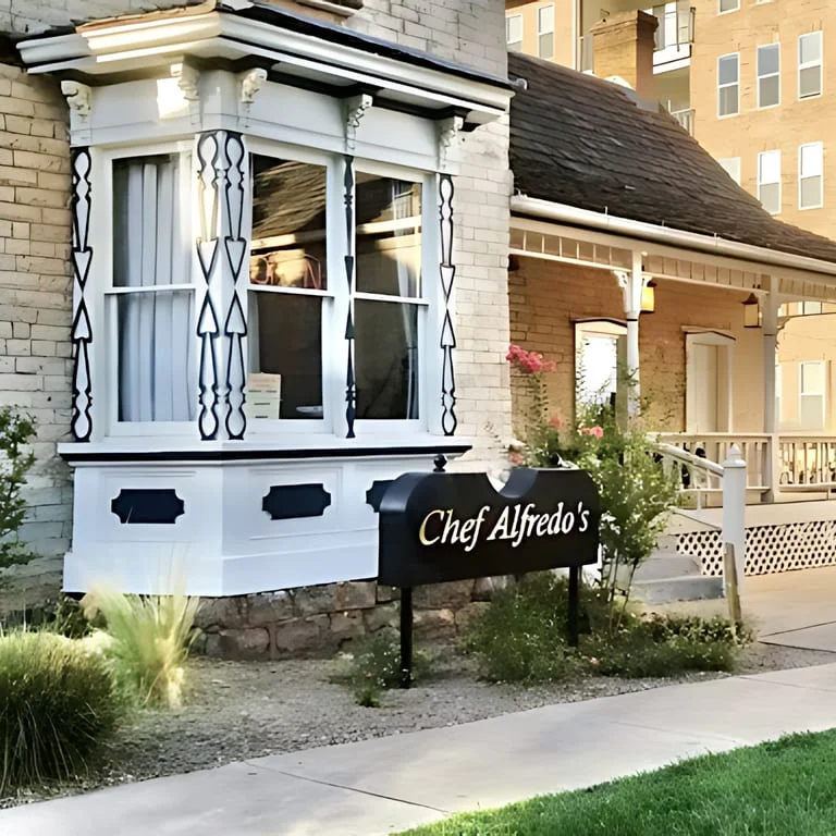 Charming restaurant exterior with vintage architecture
