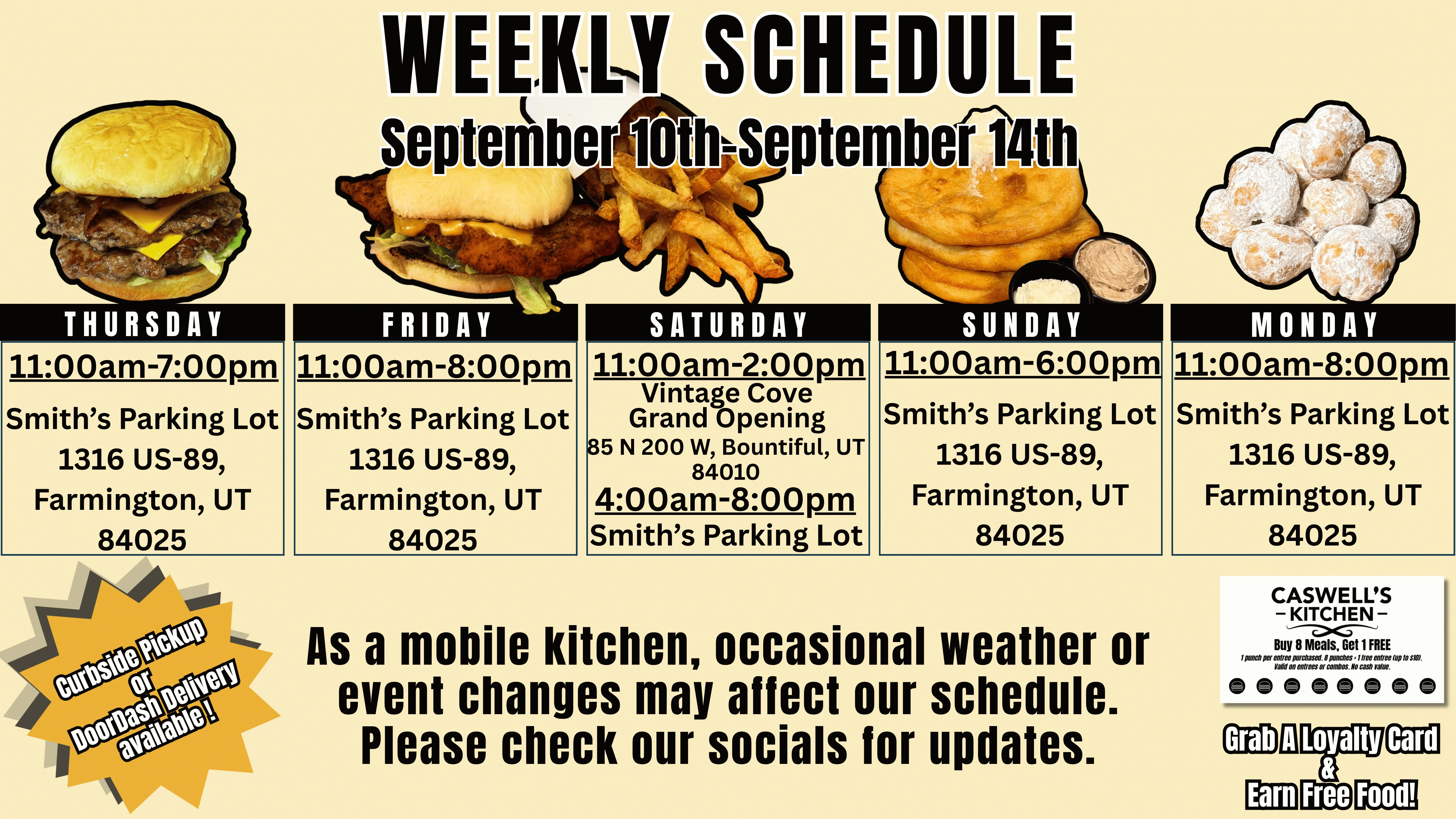 Weekly specials advertisement for Smith's restaurant featuring various dishes.