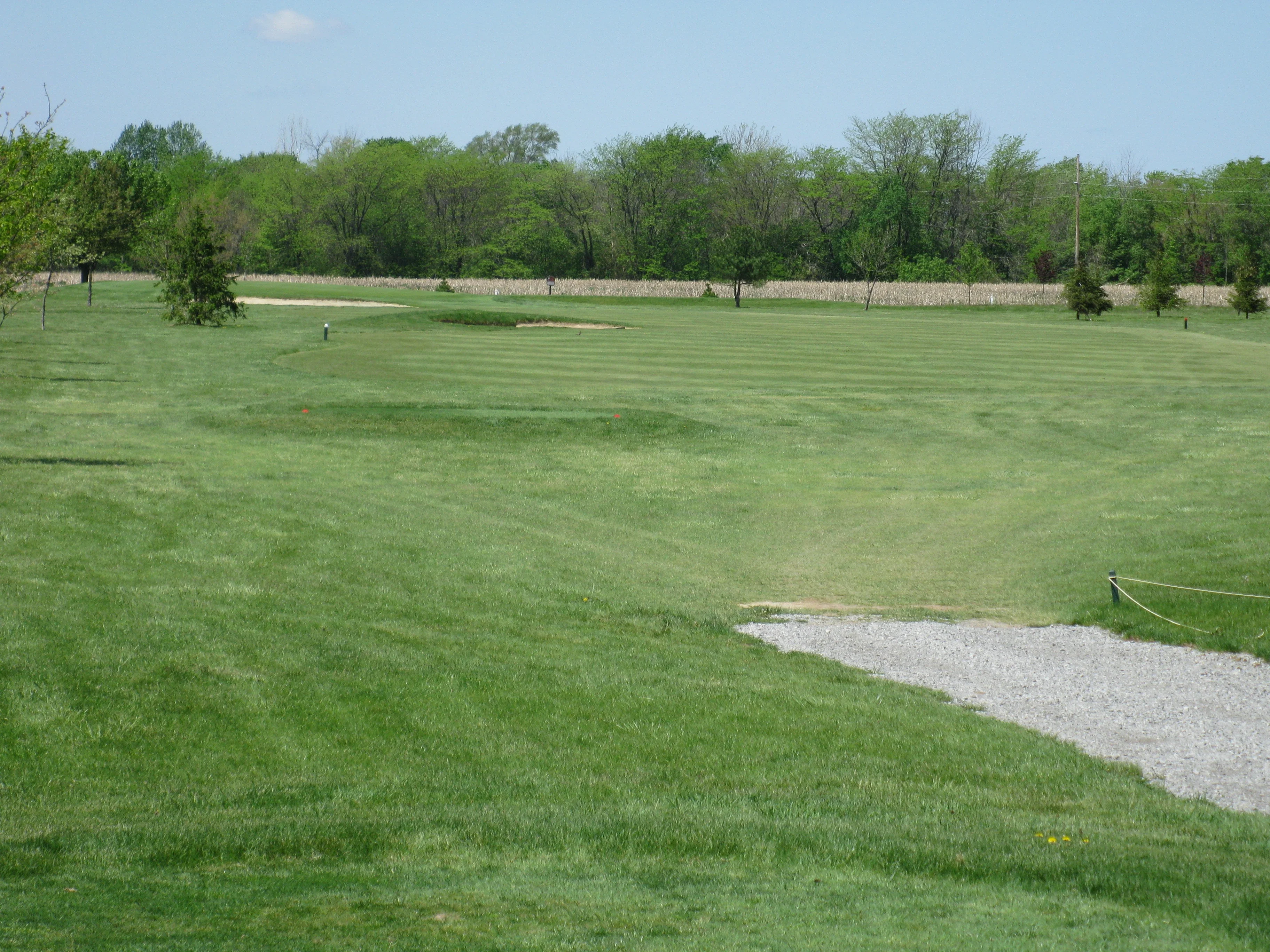 Lush green golf course landscape under a clear blue sky